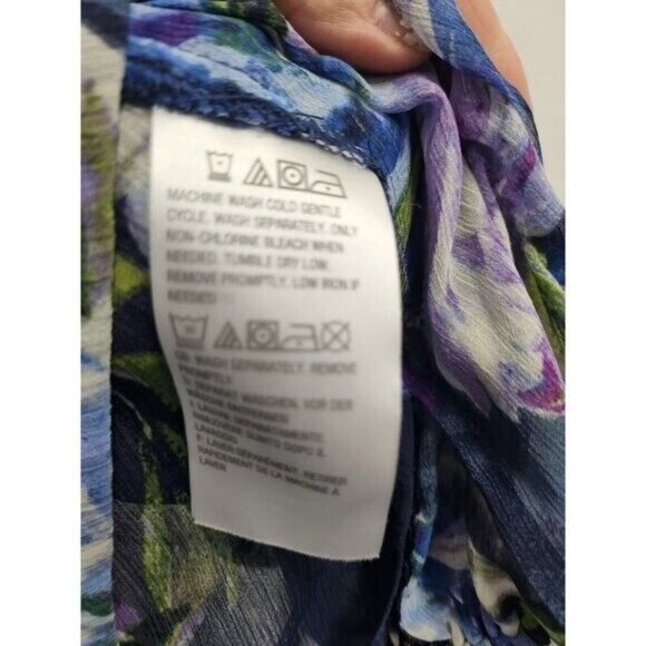 Susan Graver Womens BOHO Blouse Top Medium NavyFloral Sheer Chiffon Long Sleeve - Picture 8 of 11